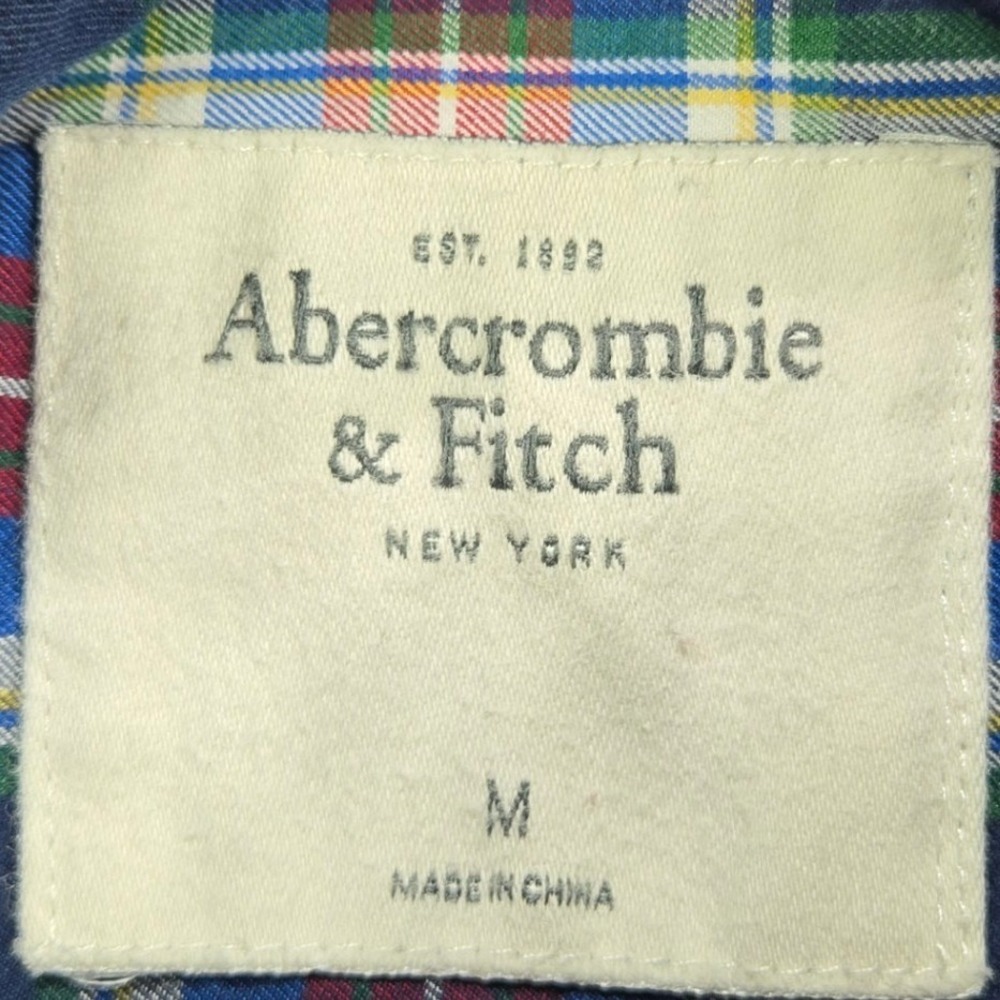 Abercrombie & Fitch Button Down Plaid Long Sleeve Navy Red Kids Medium Shirt - Picture 4 of 7